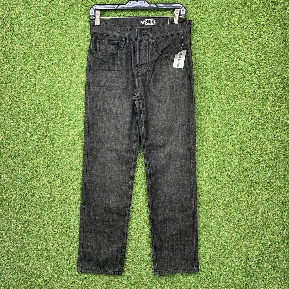 Rude Jeans By Hot Topic Mens 26x28 Black Denim Slim Straight Grunge Skater Y2K
